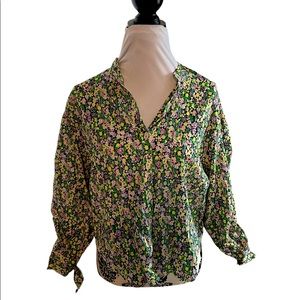 Floral Anthropologie balloon sleeve blouse